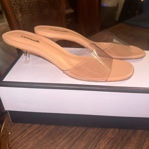 NWT Larroude Vivi Lucite Mule Sandals Size 7.5 (Nude/Clear Vinyl)